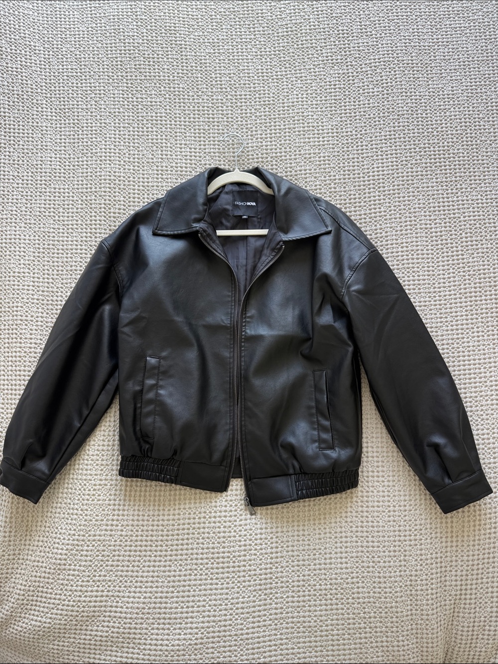 Women’s Oversized Black Faux Leather Zip Jacket
